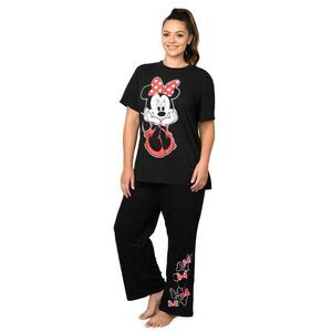 Women's Plus Size Minnie Mouse Sitting T-Shirt & Lounge Pants Black 2-Piece Set